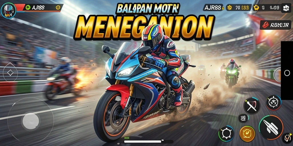 Tampilan gameplay menegangkan dalam AJR88 dengan motor balap.