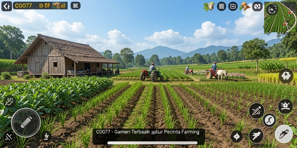 Screenshot gameplay COO77 menunjukkan aktivitas bertani yang menarik dan interaktif.