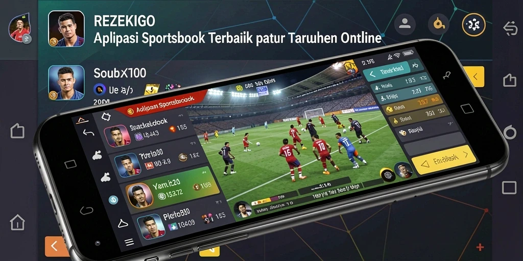 Screenshot utama REZEKIGO menampilkan antarmuka aplikasi Sportsbook yang menarik.
