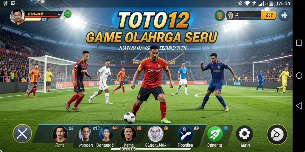 Screenshot gameplay TOTO12 menunjukkan aksi seru pertandingan olahraga.